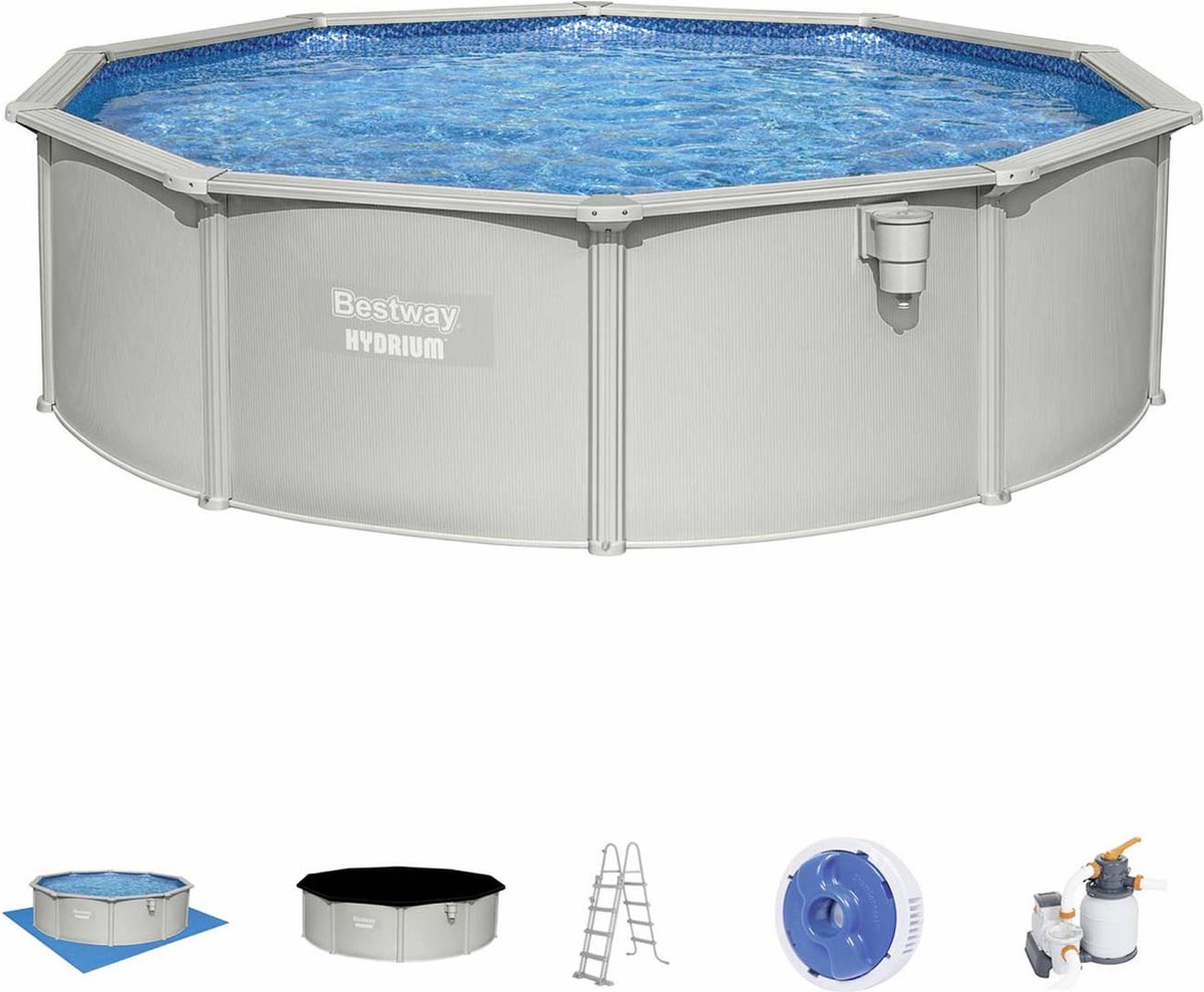Alices Garden BESTWAY Hydrium Opzetzwembad Torrens - Rond - Ø460 - Incl. accessoires - Grijs